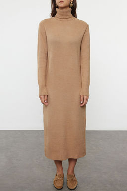 TRENDYOLMILLA Camel Midi Triko Genis Kal?p Yumusak Dokulu Elbise TWOAW24EL00034  фото 3