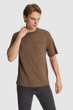 Erkek Kahverengi Comfort Fit Bisiklet Yaka Ti__rt