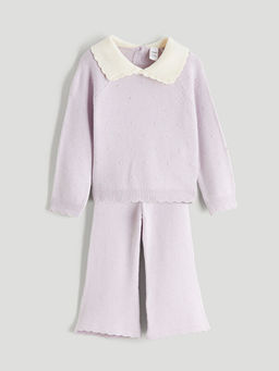 Bebe Yaka K?z ?ocuk Triko Kazak ve Pantolon 2li