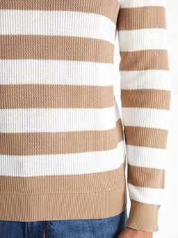 Bisiklet Yaka Uzun Kollu ?izgili Erkek Triko Kazak