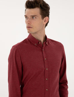 Bordo Flanel Dokulu Slim Fit Uzun Kollu G_mlek