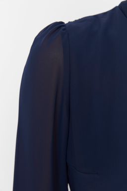 Indigo A Kesim Dik Yakal? Midi Astarl? Sifon Dokuma K?sl?k Elbise TWOAW20EL1313