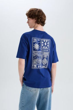 Boxy Fit Bisiklet Yaka Bask?l? K?sa Kollu Tisort