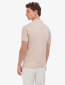 Koyu Bej Slim Fit %100 Pamuk D__meli Polo Yaka Basic Ti__rt
