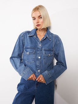 ?nden D??me Kapamal? D?z Uzun Kollu Kad?n Jean G?mlek Ceket