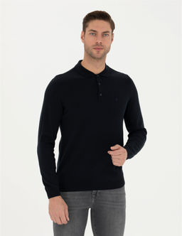 Lacivert Slim Fit Polo Yaka Basic Triko Kazak