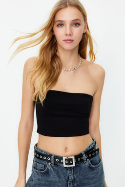 Trendyolmilla Ekru Fitted Straplez Yaka Crop Esnek Orme Bluz TWOSS24BZ00055 фото 20