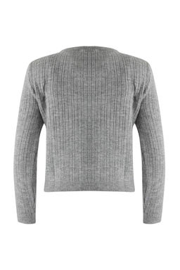 Gri Premium/Ozel Iplik Kare Yaka Dantel Garnili Triko 2li H?rka-Bluz Triko Tak?m TWOAW26HI00086