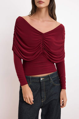 Siyah Fitted/Vucuda Oturan Carmen Yaka Buzgu Detayl? Uzun Kol Orme Bluz TWOSS26BZ00694 - Trendyolmilla фото 7