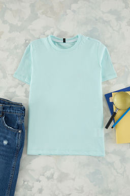 Bebe Mavisi Erkek Cocuk %100 Pamuk Basic Regular/Normal Kal?p K?sa Kol Orme T-Shirt TKDSS25TS00008