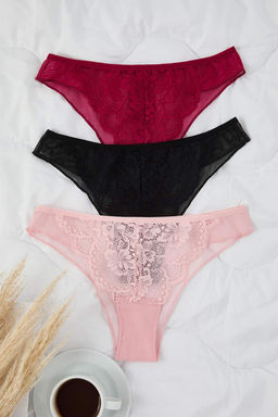 Cok Renkli 3lu Paket Dantelli Brazilian Orme Kulot THMAW26KU00047