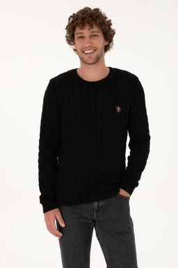 Erkek Slim Fit Bisiklet Yaka Desenli Siyah Kazak - U.s. polo assn фото 8