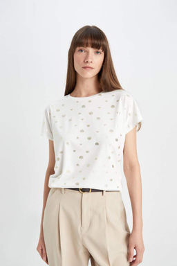 Футболка с круглым вырезом и короткими рукавами - Defacto фото 4