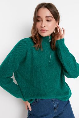 Yesil Yumusak Dokulu Fermuarl? Triko Kazak TWOAW20XS0009