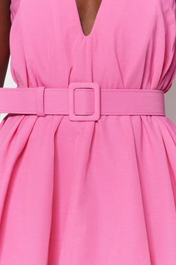 TRENDYOLMILLA Pembe A-Kesim Balon Etek Kemer Detayl? Dokuma Poplin K?sa S?k Abiye Elbise TPRSS23EL00576  фото 5
