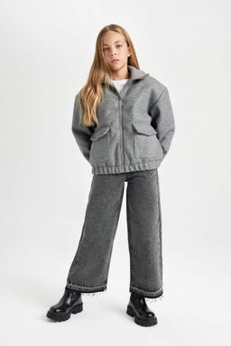 Ветрозащитное пальто с воротником-стойкой на молнии с двойным карманом и эластичной прострочкой для девочек - Defacto фото 2