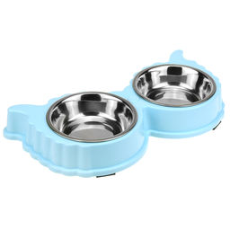 Миска для кормления животных из нержавеющей стали Сова 0,18л, д11см h2,8см, 2 штуки на пластмассовой подставке 29,5х15х4см, цвета микс (Китай)