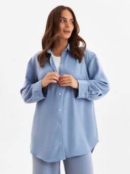 Костюм женский (рубашка, брюки) MINAKU: Silk pleasure, размер 52, серо-голубой