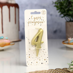 Цена за 2 шт. Свеча для торта золотая «Цифра 4», 5.5 см