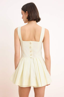 Ekru Mini Ici Sortlu S?rt Dugme Detayl? Dokuma Elbise TWOSS26EL00189