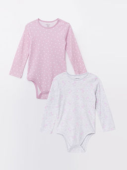 Bisiklet Yaka Uzun Kollu Desenli K?z Bebek ??t??tl? Body 2li