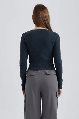 Моющаяся футболка классного кроя с длинными рукавами и эффектом выцветания - Defacto фото 4