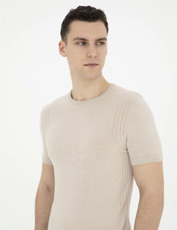 Bej Slim Fit Bisiklet Yaka Triko Ti__rt - Pierre cardin фото 2