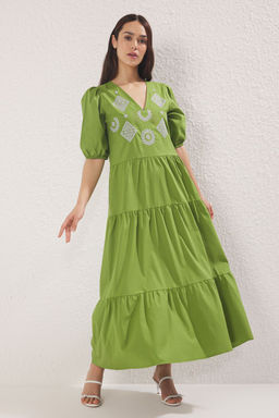 Lacivert Duz Kesim Nak?sl? Maxi Dokuma Elbise TWOSS25EL00058 - Trendyolmilla фото 6