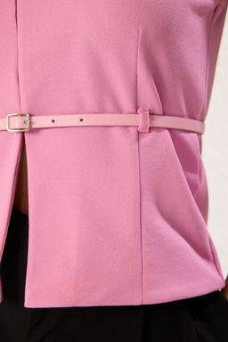 Pembe Fitted/Vucuda Oturan Kemerli Krep Orme Bluz TWOSS25BZ00050 - Trendyolmilla фото 4