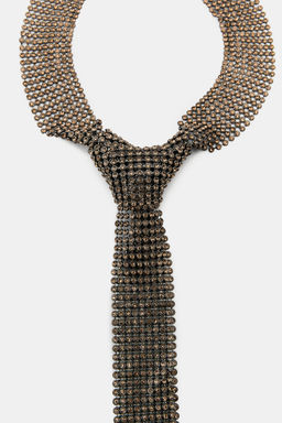 METALLIC TIE NECKLACE WITH RHINESTONES - Zara фото 3