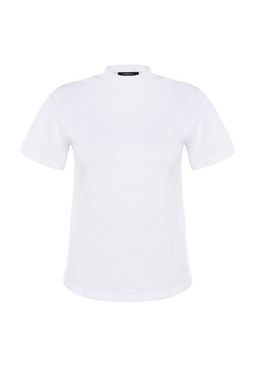 Beyaz-Siyah Beyaz Cizgili 2li Paket Basic Dik Yaka Orme T-Shirt TWOSS20TS1500