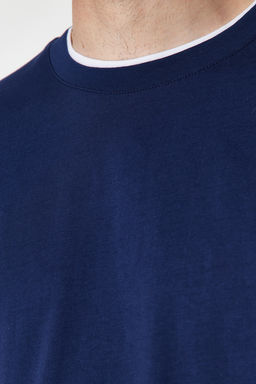 Lacivert Oversize/Genis Kesim Beyaz Panelli K?sa Kol %100 T-Shirt TMNSS22TS0225 - Trendyolmilla фото 5