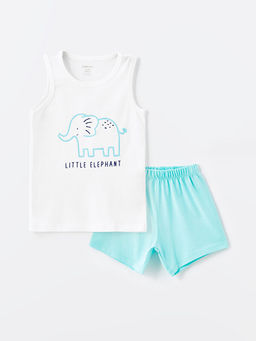 Bisiklet Yaka Kolsuz Bask?l? Erkek Bebek ?ortlu Pijama Tak?m?