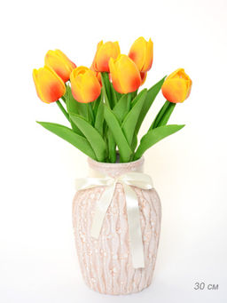 Цена за 10 шт. Цветок искусственный Тюльпан 30 см красно-желтый / 18-4/3 /уп 10/180/1440/ латекс - Галеонтрейд фото 4