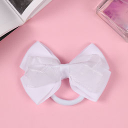 Цена за 6 шт. Бант для волос на резинке «Школьница», горох, 9 см, белый