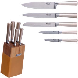 Набор ножей "SHEF" 6предметов (5ножей+подставка), золотая ручка