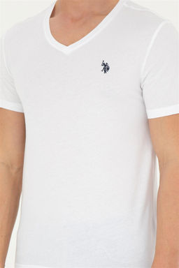Мужская белая базовая футболка с v-образным вырезом - U.s. polo assn фото 6