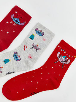 Stitch Desenli K?z ?ocuk Soket ?orap 3l?