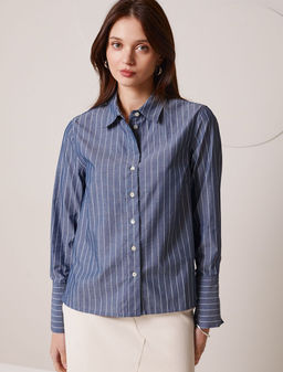 Блузка свободного силуэта в полоску из 100 % хлопка - Vilatte фото 6