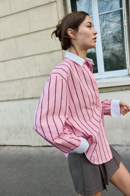 OVERSIZE STRIPED SHIRT WITH CONTRAST CUFFS - Zara фото 3