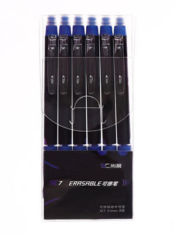 Цена за 6 шт. Ручка гелевая автоматическа, стираемые чернила, 0.5 мм, синий, резиновый держаель, корпус черный - Simaland фото 4