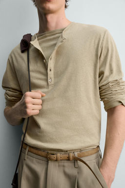 CAMISETA CUELLO PANADERO ALGOD?N - LINO  LIMITED EDITION / Beige oscuro - Zara фото 5