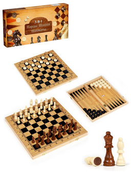 Настольная игра 3 в 1 «Король»: нарды, шахматы, шашки, 39×39 см