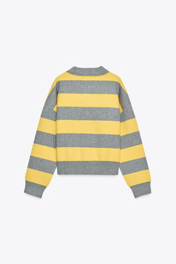 STRIPED KNIT POLO COLLAR SWEATER