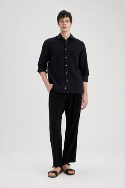 Yazl?k Viskon Jogger Pantolon Regular Fit Normal Kesim Keten Kar?s?ml? Duz Paca Cepli