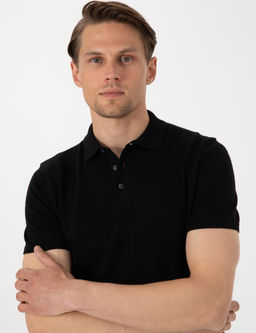 Siyah Slim Fit %100 Pamuk Polo Yaka Triko Ti__rt