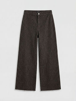 Wideleg Leopar Desenli Kad?n Jean Pantolon