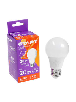 Цена за 2 шт. Лампа светодиодная СТАРТ, 20 Вт, Е27, 2700К, 1600 Лм, теплый свет