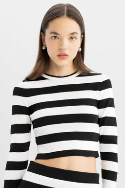 Coool Slim Fit Cizgili Bisiklet Yaka Triko Kazak - Defacto фото 3