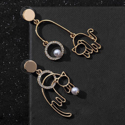 Серьги ассорти «Сиеста» игривые кошки, цвет белый в золоте